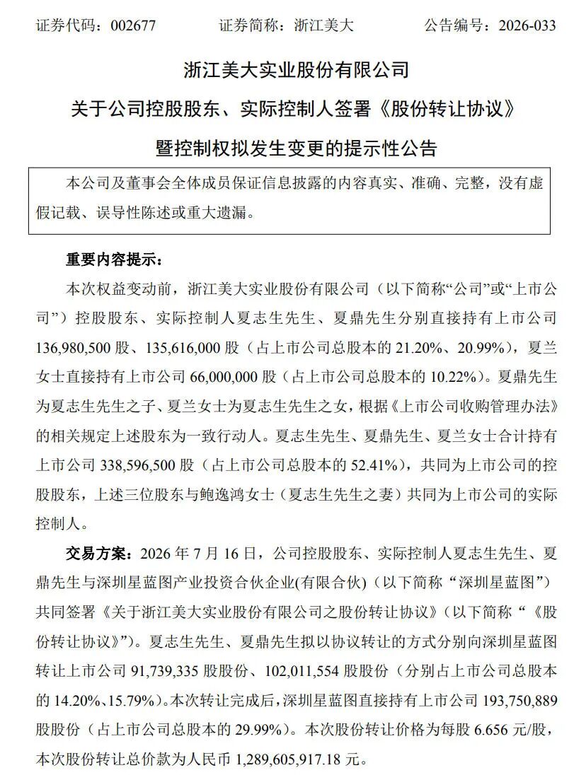 ▲浙江美大公告。